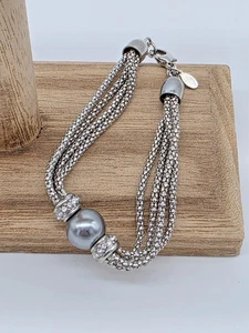Premier Designs PURE SOPHISTICATION Bracelet Silver Popcorn Faux Pearl Crystals - Picture 1 of 7