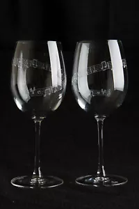 MUSIC GIFT*  set of 2 large Crystal Wine glasses - Music Bar - Gift Boxed - Picture 1 of 4