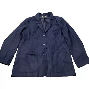 L.L. Bean Women's Size Medium Button Long Sleeve Blazer Blue 100% Linen Jacket - Picture 1 of 6