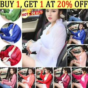 Women Summer Driving Sleeve Shawl Scarf Chiffon Arm Sleeves Sun Protections Coat - Picture 1 of 35