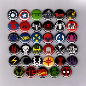 LOGOTIPOS DE MARVEL COMICS PINES/BOTONES DE 1" (Avengers Spiderman xmen Iron Man Deadpool - Imagen 1 de 4