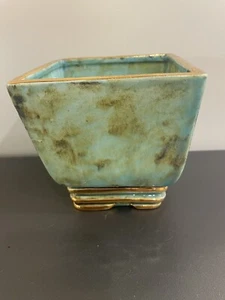 Calpotter California Planter Turquoise Gold Metallic High Gloss 1940 Vintage MCM - Picture 1 of 11