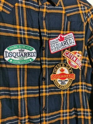 Dsquared2 Blue Flannel Embroidered Logo Patches Shirt Button Up 42 - Image 1 of 4