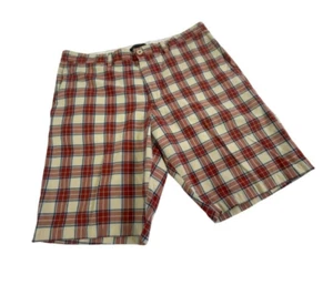 Banana Republic Mens Shorts Red Tan Blue Plaid Flat Front Cotton Size 36 GUC - Picture 1 of 14