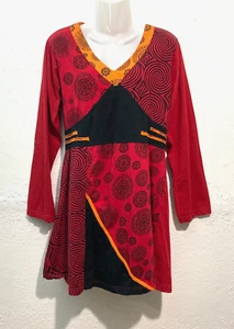 Maglione donna Aller Simplement vestito corto artistico etnico rosso nero babydoll L - Foto 1 di 9