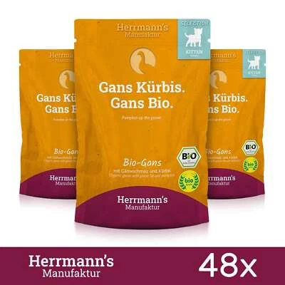 48x Herrmanns Katzenfutter Bio Gans Kitten Tiernahrung 100Gr MHD ABGELAUFEN - Bild 1 von 2