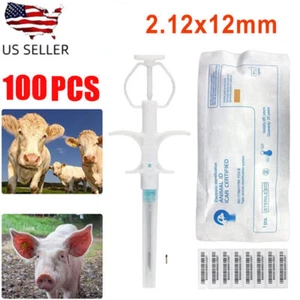 100Pack 2.12x12mm Big Animal Microchip RFID Horse Sheep ID Tag Syringe ISO FDX-B - Picture 1 of 6