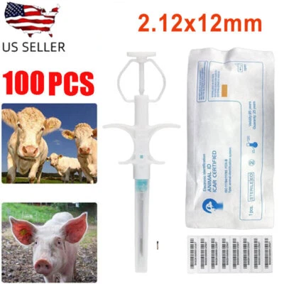 ISENVO 100Pack 2.12x12mm Big Animal Microchip RFID Horse Sheep ID Tag Syringe ISO FDX-B