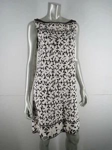 DVF Mini Dress Silk Sz 12 Brown Cream Floral Cut Out Boat Neck Sleeveless Shift - Picture 1 of 10
