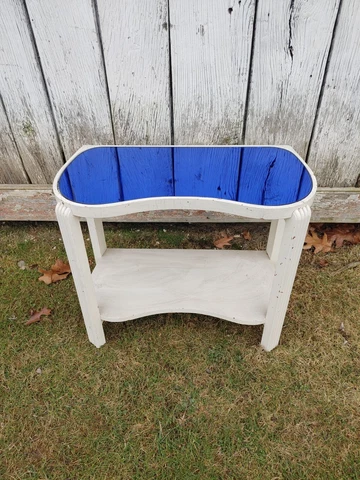 Vintage Art Deco Wood Blue Mirrored Glass Side/Coffee Table Cover