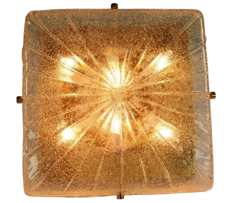 Kalmar Glass Flush Mount Austrian Lamp VTG Mid Century Ceiling Fixture Square XL Cover