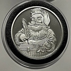 Santa Holiday Christmas Snowflake Round Coin 1 Troy Oz .999 Fine Silver Medal - Bild 1 von 8