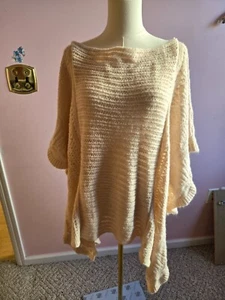 Free People Snow Nymph Cape Poncho Pointelle Crochet Sweater Pink Asymmetrical L - Picture 1 of 6