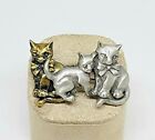 Vintage Estate Pewter & Bronze Tone 3 Cats Kittens Brooch Pin ~ 1.5"