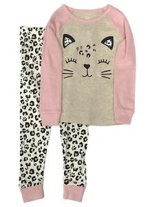 Infant & Toddler Girls Pink Cotton Leopard Kitty Cat Pajamas Baby Sleep Set - Picture 1 of 1