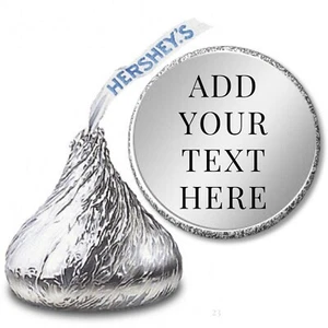 108 CUSTOM PERSONALIZED SILVER FOIL HERSHEY KISS STICKERS CANDY WRAPPERS FAVORS - Picture 1 of 1