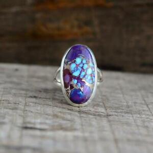 Purple Copper Turquoise Ring 925 Sterling Silver Ring Worry Ring All Size BM-98