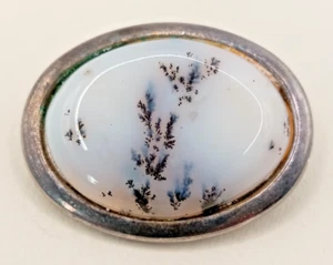 Sterling Silver 925 Victorian Moss Agate Brooch - Picture 1 of 4