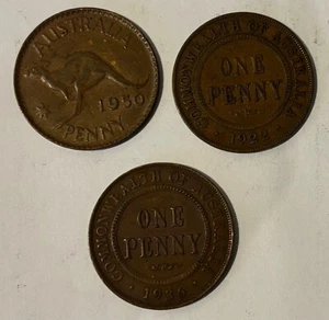 1922, 1936, & 1950 Australia Penny Coin Collection 3 coins Lot 404 - Picture 1 of 2