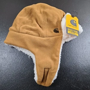 Sombrero trampero tejido CARHARTT para niños pequeños marrón imitación polar forrado oreja solapa nuevo con etiquetas - Imagen 1 de 11