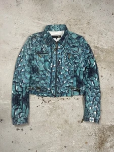 2000s Just Cavalli Python Blue Print Denim Trucker Jacket S - Bild 1 von 15