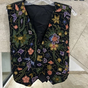 Theo Womens Size M Vintage Beaded Vest Boho Artsy Statement Festival Goth - Picture 1 of 12