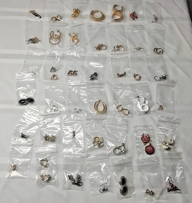 Lote de 42 pares de brincos de strass camafeu clipe perfurado metal misto argolas vintage - Imagem 1 de 4