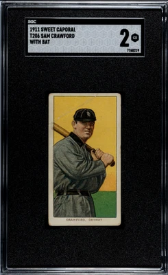 T206 T-206 1911 Sweet Caporal 350-460 42OP Sam Crawford com taco SGC 2 bom - Imagem 1 de 2