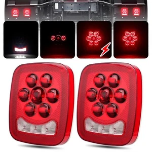 2X Universal Square 20 LED Trailer Tail Lights Stop Brake Reverse Lamp 12V 24V - Picture 1 of 12