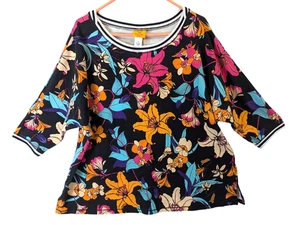 Ruby Rd Top Damen Übergröße 2X Blumenmuster hell Büro Komfort Freizeit Normcore - Bild 1 von 14