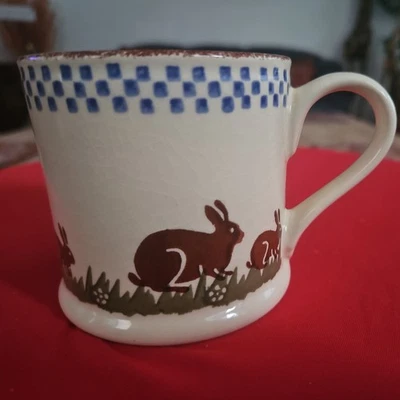 🐇 BRIXTON POTTERY Hand Painted Spongeware Small Mug - Cottage Farmhouse Rabbits - Image 1 of 4