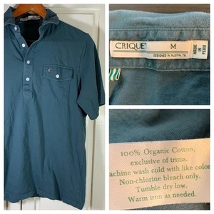 CRIQUET Men's Short Sleeve Collared Polo Shirt Size M Teal Organic Cotton - Picture 1 of 13