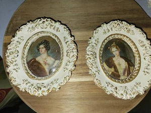 Vintage Ornate Victorian Round Pictures With Frame Victorian Woman - Picture 1 of 8