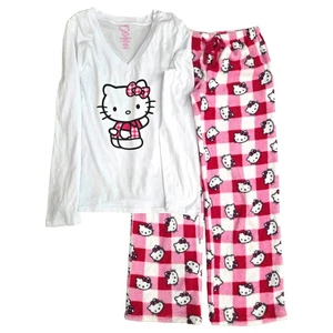 Womens Pink Hello Kitty Pajamas Tee T-Shirt Top & Fleece Pants Sleep Set Small - Picture 1 of 3