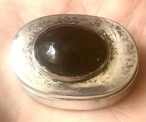 Vintage Sterling Silber Mexiko ovale aufklappbare Pillendose Onyx Cabochon gepunzt - Bild 1 von 11