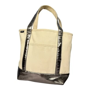 Lands End Boat Tote Metallic Silver Trim Large Travel Shopper Shoulder Bag - Picture 1 of 12