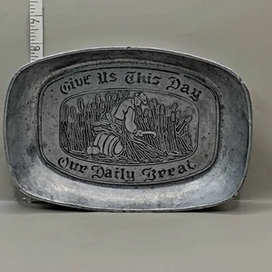Vintage "Give Us This Day Our Daily Bread" Pewter Metal Decorative Tray Taiwan - Picture 1 of 5