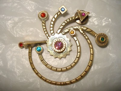 Patricia Locke  Gold Tone Modernist Multicolor Crystal  Pin Brooch - Image 1 of 4