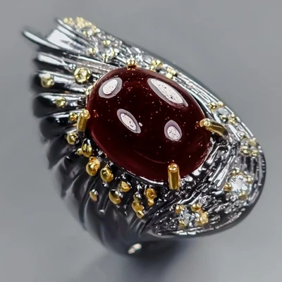 Anel de hessonita natural feito à mão 7 quilates+ prata esterlina 925 tamanho 7/R434267 - Imagem 1 de 4