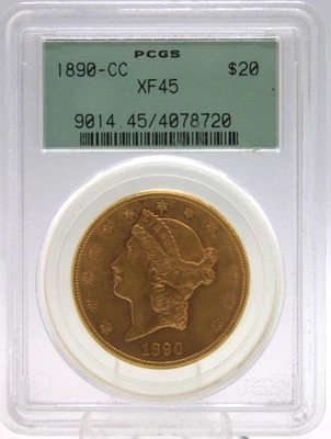 20 dólares Liberty Head Double Eagle 1890-CC GRADUACIÓN PROFESIONAL XF-45 Foto 1 de 4