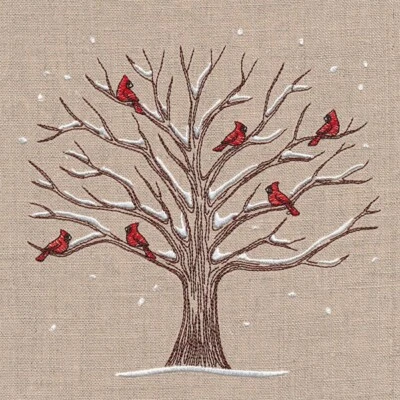 Cardenales y Ramas Árbol de Invierno ALGODÓN PAÑO DE PLATO TOALLA DE TÉ BORDADO Foto 1 de 3