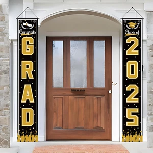 Graduation Decorations 2025 - Black Congrats Grad Porch Banner for Graduation Pa - Picture 1 of 12