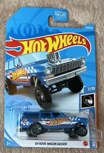 Hot Wheels '64 Nova Wagon Gasser Blue #232 232/250 2021 HW Race Team 7/10 - Imagen 1 de 2