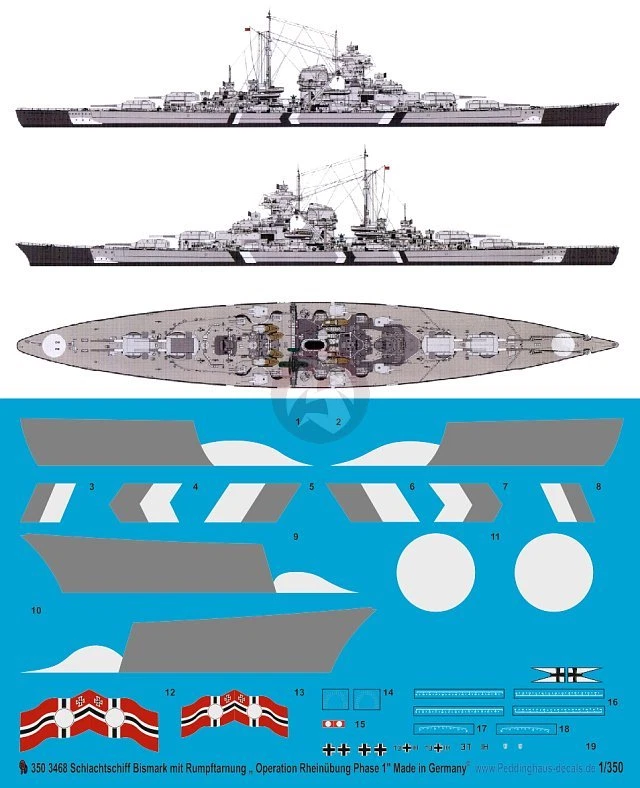 Marcas de acorazado Bismarck Peddinghaus 1/350 con camuflaje op. Rheinubung 3468 Foto 1 de 1