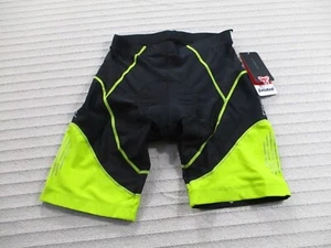 Tesden Cycling Shorts Mens Medium Black Padded Yellow Elastic Waist Nylon New - Picture 1 of 10