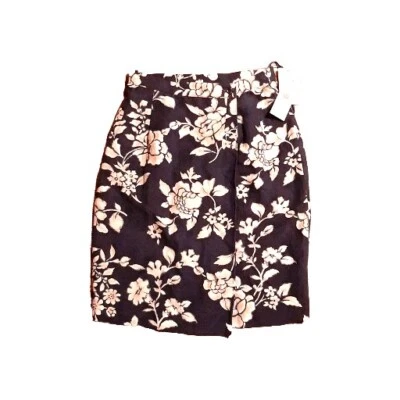 NUEVO CON ETIQUETAS Jones New York Seda y Lino Azul Marino Floral Flores Lápiz Envolvente Falda de Carrera Foto 1 de 4