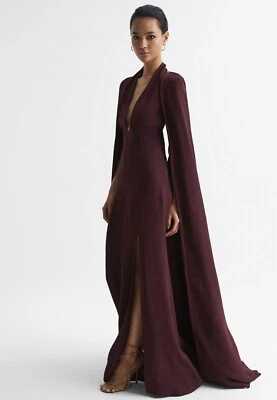 REISS Grace Maxi Dress with Detachable Cape in Burgundy