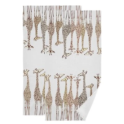 Paquete de 2 toallas de mano jirafa marrón blanco 14x28 pulgadas África Safari baño de microfibra Foto 1 de 4