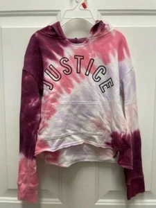 JUSTICE GIRLS FLEECE LIGHTWEIGHT BREATHABLE HOODIE TIE DYE BURGANDY PINK SIZE 6 - Picture 1 of 3