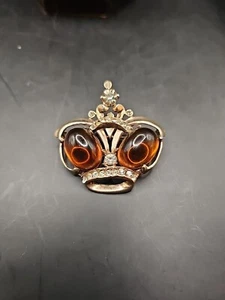 Gold Plated Sterling Silver Crown Brooch With 2 Lg Stones - Bild 1 von 9